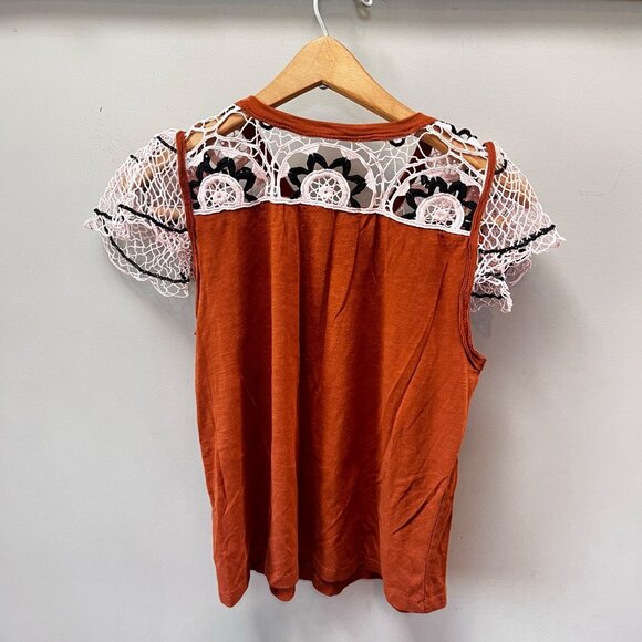 Anthropologie Lace-Trimmed Rust Orange‎ Top XS - Picture 6 of 9